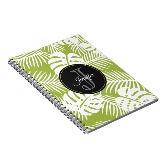 Groen palm leves regenwoud Monogram Notitieboek (Rechterzijde)