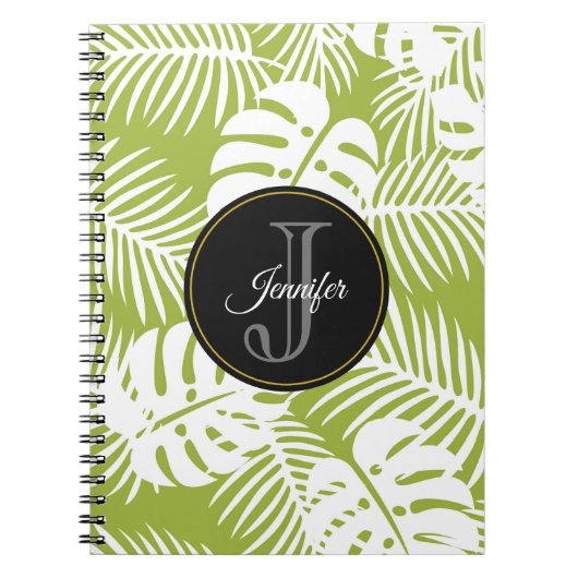 Groen palm leves regenwoud Monogram Notitieboek (Voorkant)