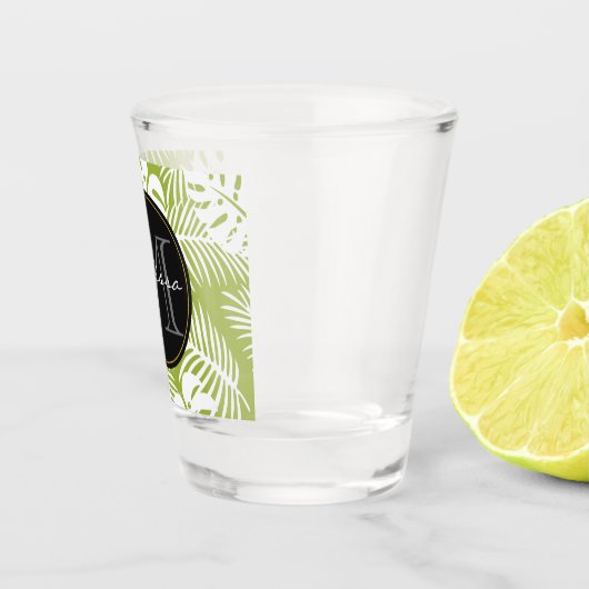 Groen palm leves regenwoud Monogram Shot Glas (Rechts)