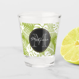 Groen palm leves regenwoud Monogram Shot Glas