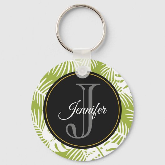 Groen palm leves regenwoud Monogram Sleutelhanger (Voorkant)