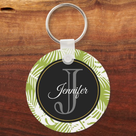Groen palm leves regenwoud Monogram Sleutelhanger (Voorkant)