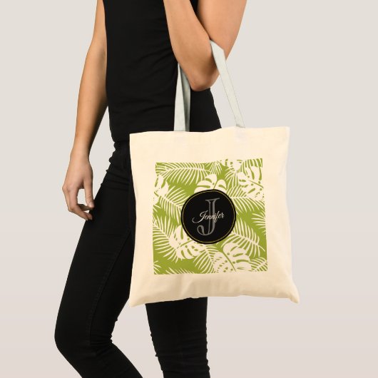 Groen palm leves regenwoud Monogram Tote Bag (Voorkant (product))