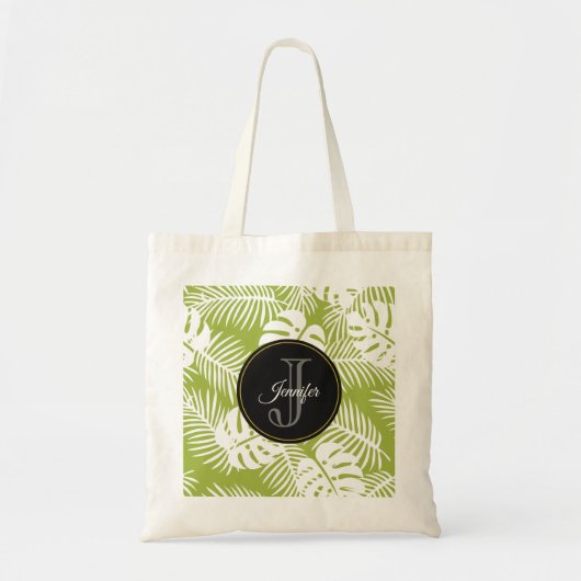 Groen palm leves regenwoud Monogram Tote Bag (Voorkant)