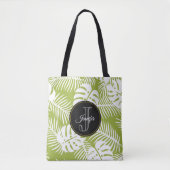 Groen palm leves regenwoud Monogram Tote Bag (Voorkant)