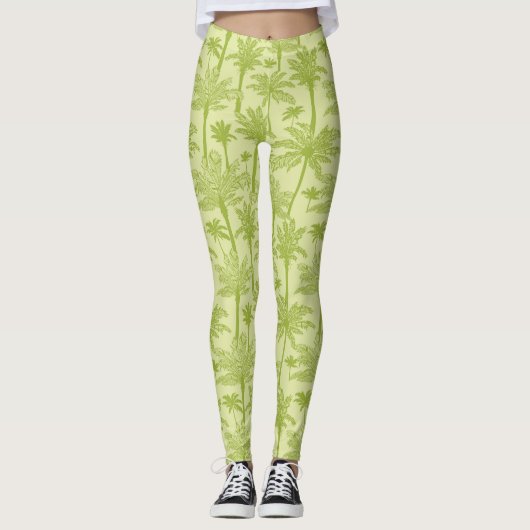 Groen palm Trees Pattern Leggings (Voorkant)