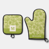 Groen palm Trees Pattern Ovenwant & Pannenlap Set (Voorkant)