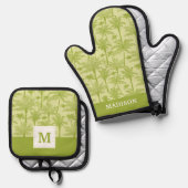 Groen palm Trees Pattern Ovenwant & Pannenlap Set (Voorkant / Achterkant)