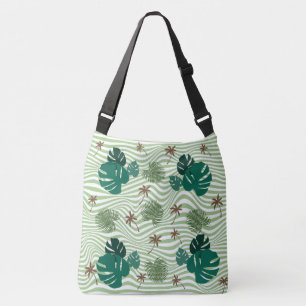 Groen palmblad met golfverlichting crossbody tas