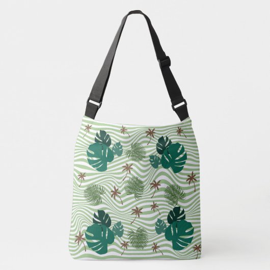 Groen palmblad met golfverlichting crossbody tas (Voorkant)