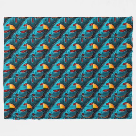 groen palmbladpatroon fleece deken (Voorkant (Horizontaal))