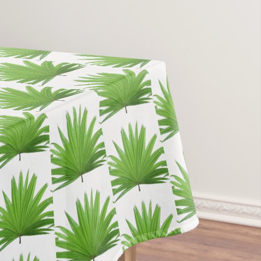 Groen palmbladpatroon op wit tafelkleed (Voorbeeld)