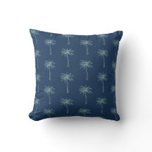 Groen palmboompatroon op marineblauwe kussen