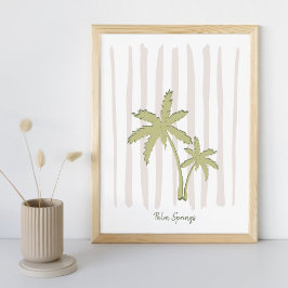 Groen palmpaar op beige strepen poster