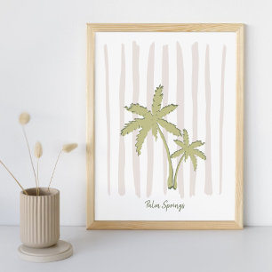 Groen palmpaar op beige strepen poster