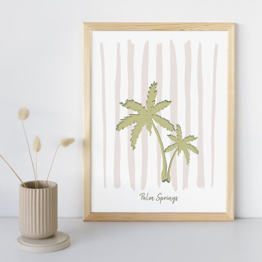 Groen palmpaar op beige strepen poster