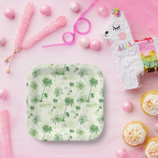 Groen palmstructuurpatroon papieren bordje (Feest)