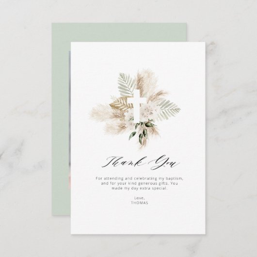 groen pampas bloemendoop bedankje kaart (Voorkant / Achterkant)