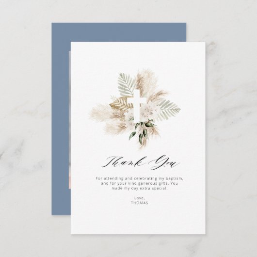 groen pampas bloemendoop bedankje kaart (Voorkant / Achterkant)