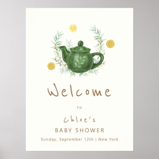  groen Par-Tea Baby shower Welkom Poster (Voorkant)