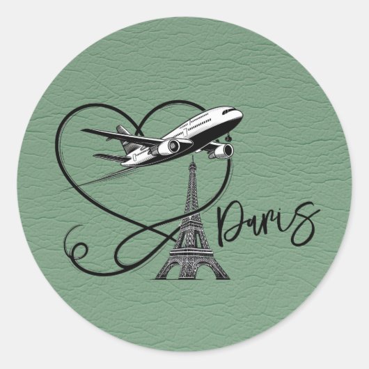 Groen Parijs Paspoort Ronde Sticker (Voorkant)