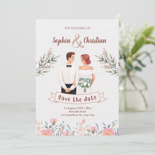 Groen pastei Creative Floral Wedding Invitation Kaart (Staand voorkant)