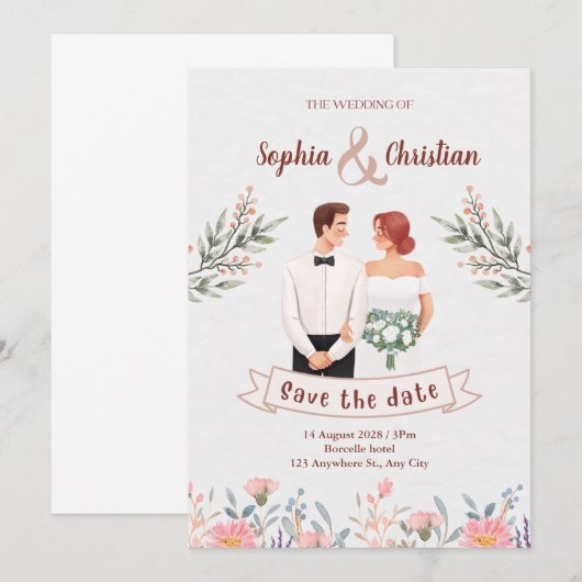 Groen pastei Creative Floral Wedding Invitation Kaart (Voorkant / Achterkant)