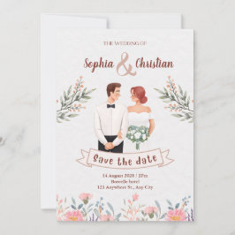 Groen pastei Creative Floral Wedding Invitation Kaart