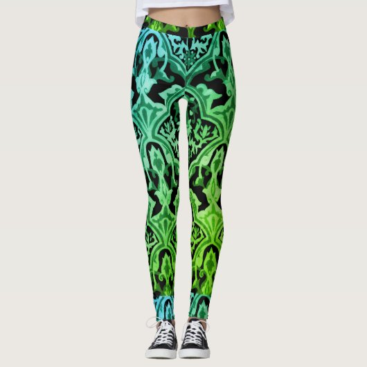Groen patroon Elegant Damask Leggings (Voorkant)