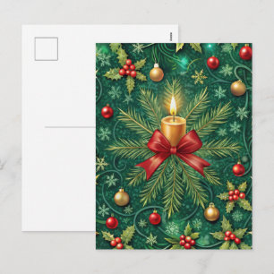 Groen patroon Gouden Kaars Poinsettia Bloem Feestdagenkaart