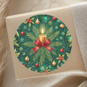 Groen patroon Gouden Kaars Poinsettia Bloem Ronde Sticker