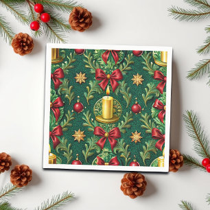 Groen patroon Gouden Kaars Poinsettia Bloem Servet
