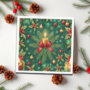 Groen patroon Gouden Kaars Poinsettia Bloem Servet