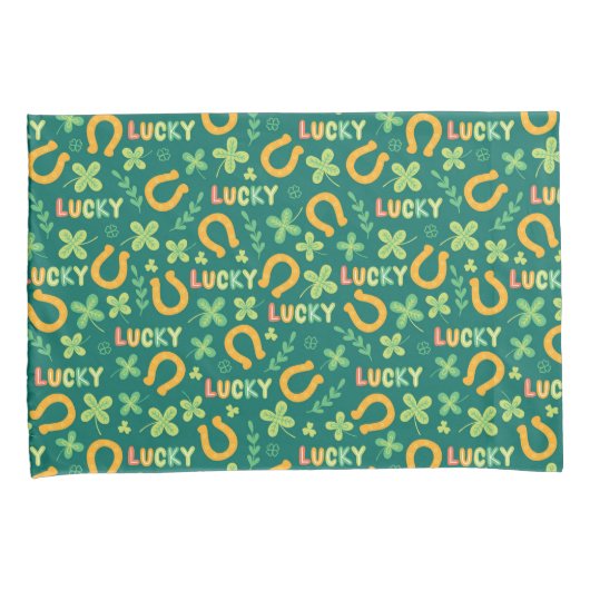 Groen patroon Iers LUCKY Kussensloop (Voorkant-Rechts)