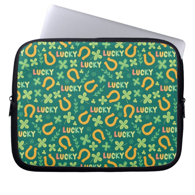 Groen patroon Iers LUCKY Laptop Sleeve (Voorkant)