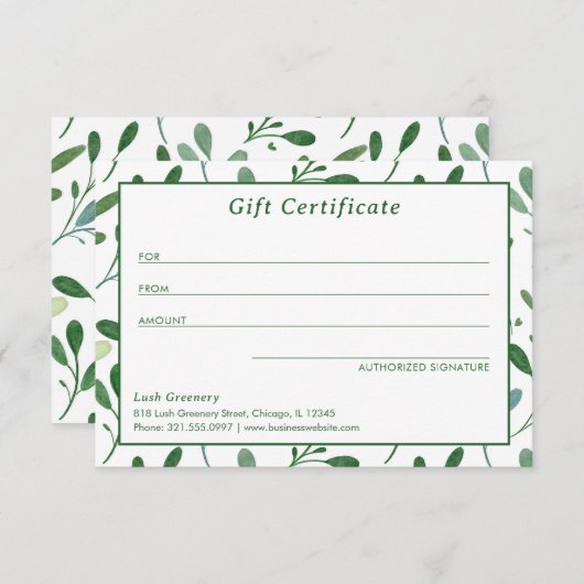 Groen Patroon Modern Cadeaubon (Voorkant / Achterkant)