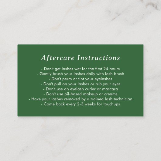 Groen Patroon Moderne Nazorg Instructies Visitekaartje (Achterkant)