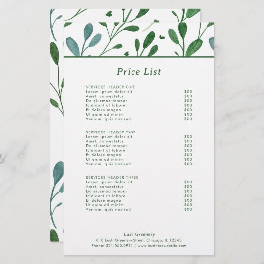 Groen Patroon Moderne prijslijst (Voorkant / Achterkant)