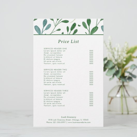Groen Patroon Moderne prijslijst (Staand voorkant)