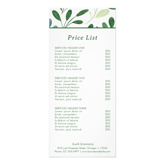 Groen Patroon Moderne prijslijst Reclamekaart (Voorkant)
