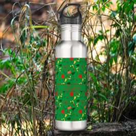 Groen patroon rode papaver waterfles 