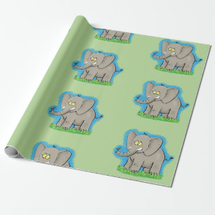 Groen patroon van de cartoon van de acute olifant cadeaupapier