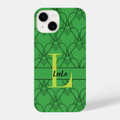 Groen Patroonmonogram voor harten en Aangepaste na iPhone Hoesje (Achterkant)
