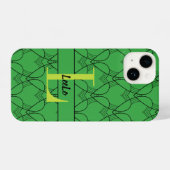 Groen Patroonmonogram voor harten en Aangepaste na iPhone Hoesje (Achterkant horizontaal)