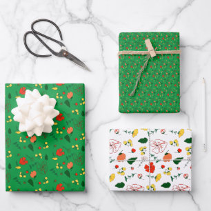 Groen patroonrood sinaasappel wildflower wrapping  inpakpapier vel