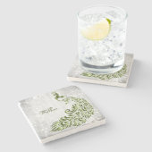 Groen Peacock - Aangepast Onderzetter met Steen (Zijkant)