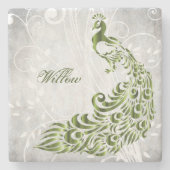 Groen Peacock - Aangepast Onderzetter met Steen (Voorkant)