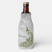 Groen Peacock - Aangepaste flessenkoeler Flesjeskoeler (Fles Voorkant)