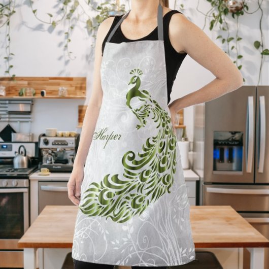 Groen Peacock - Gepersonaliseerd All-Over Print Sc Schort