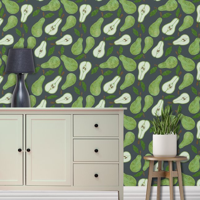 Groen peer fruit patroon behang (Green pear fruit wallpaper)